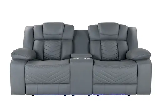 75" Light Gray Faux Leather Power Reclining Loveseat With Storage