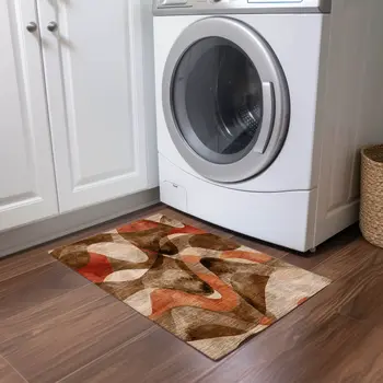 2' X 3' Chocolate Abstract Washable Non Skid Indoor Outdoor Area Rug
