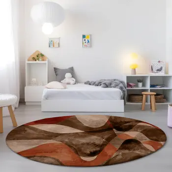 8' Round Chocolate Round Abstract Washable Non Skid Indoor Outdoor Area Rug