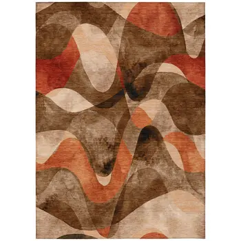 9' X 12' Chocolate Abstract Washable Non Skid Indoor Outdoor Area Rug