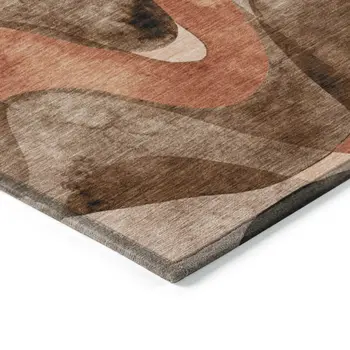 9' X 12' Chocolate Abstract Washable Non Skid Indoor Outdoor Area Rug