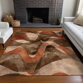 10' X 14' Chocolate Abstract Washable Non Skid Indoor Outdoor Area Rug
