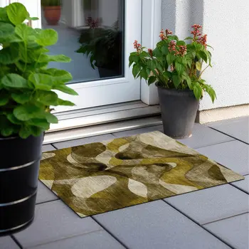 2' X 3' Coffee Abstract Washable Non Skid Indoor Outdoor Area Rug