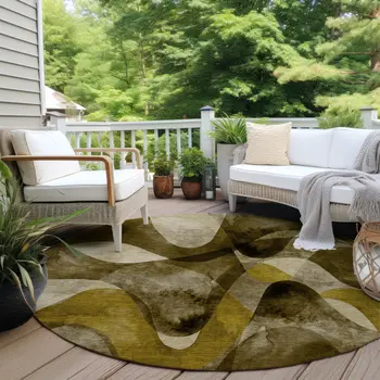 8' Round Coffee Round Abstract Washable Non Skid Indoor Outdoor Area Rug