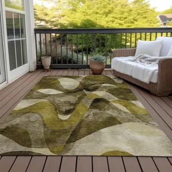 8' X 10' Coffee Abstract Washable Non Skid Indoor Outdoor Area Rug