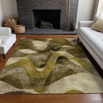 8' X 10' Coffee Abstract Washable Non Skid Indoor Outdoor Area Rug