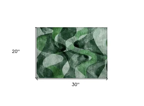 2' X 3' Fern Green Abstract Washable Non Skid Indoor Outdoor Area Rug