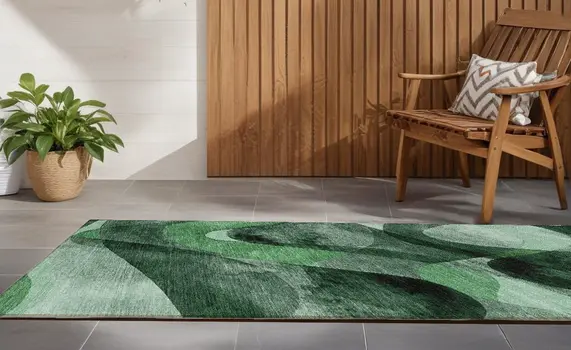 8' Runner Fern Green Abstract Washable Non Skid Indoor Outdoor Runner Rug