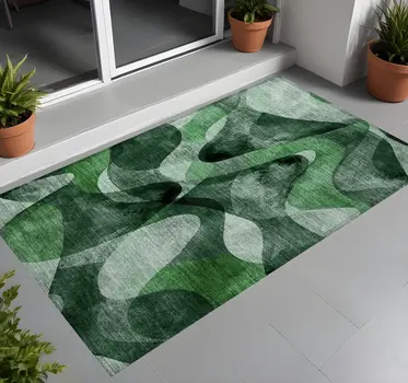 3' X 5' Fern Green Abstract Washable Non Skid Indoor Outdoor Area Rug