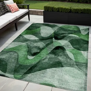 5' X 8' Fern Green Abstract Washable Non Skid Indoor Outdoor Area Rug