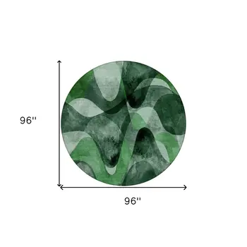 8' Round Fern Green Round Abstract Washable Non Skid Indoor Outdoor Area Rug