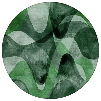 8' Round Fern Green Round Abstract Washable Non Skid Indoor Outdoor Area Rug