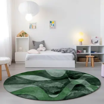 8' Round Fern Green Round Abstract Washable Non Skid Indoor Outdoor Area Rug