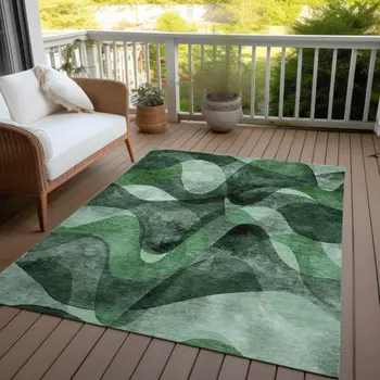 8' X 10' Fern Green Abstract Washable Non Skid Indoor Outdoor Area Rug