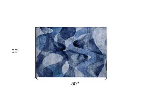 2' X 3' Navy Blue Abstract Washable Non Skid Indoor Outdoor Area Rug