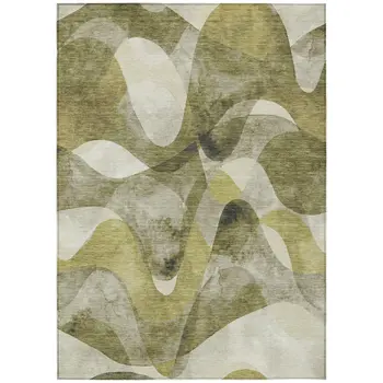 3' X 5' Olive Green Abstract Washable Non Skid Indoor Outdoor Area Rug