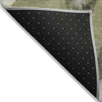 3' X 5' Olive Green Abstract Washable Non Skid Indoor Outdoor Area Rug