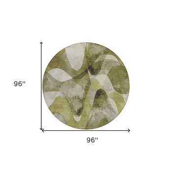 8' X 8' Olive Green Round Abstract Washable Non Skid Indoor Outdoor Area Rug