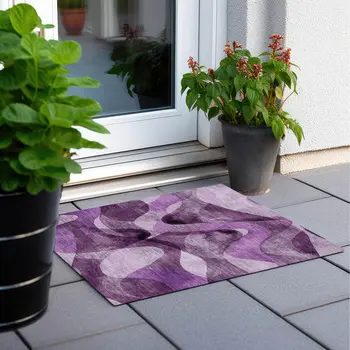 2' X 3' Purple Abstract Washable Non Skid Indoor Outdoor Area Rug