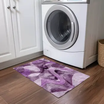 2' X 3' Purple Abstract Washable Non Skid Indoor Outdoor Area Rug