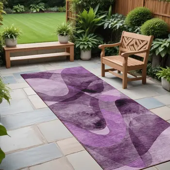 2' X 8' Purple Abstract Washable Non Skid Indoor Outdoor Runner Rug