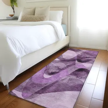 2' X 8' Purple Abstract Washable Non Skid Indoor Outdoor Runner Rug