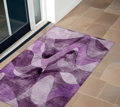 3' X 5' Purple Abstract Washable Non Skid Indoor Outdoor Area Rug
