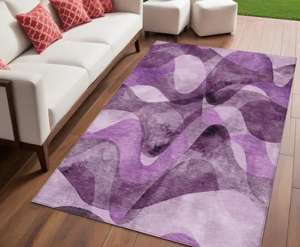 5' X 8' Purple Abstract Washable Non Skid Indoor Outdoor Area Rug