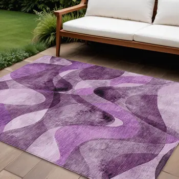 8' X 10' Purple Abstract Washable Non Skid Indoor Outdoor Area Rug