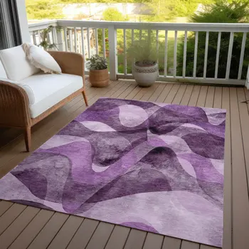 8' X 10' Purple Abstract Washable Non Skid Indoor Outdoor Area Rug