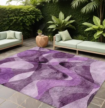 10' X 14' Purple Abstract Washable Non Skid Indoor Outdoor Area Rug