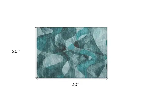2' X 3' Teal Abstract Washable Non Skid Indoor Outdoor Area Rug