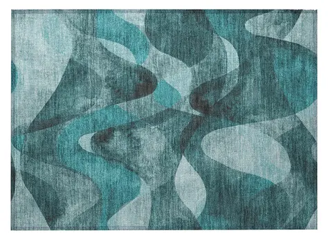 2' X 3' Teal Abstract Washable Non Skid Indoor Outdoor Area Rug
