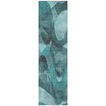 8' Runner Teal Abstract Washable Non Skid Indoor Outdoor Runner Rug