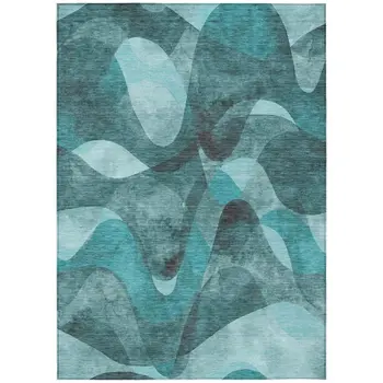 10' X 14' Teal Abstract Washable Non Skid Indoor Outdoor Area Rug