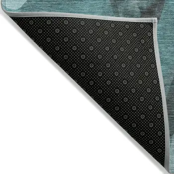 10' X 14' Teal Abstract Washable Non Skid Indoor Outdoor Area Rug