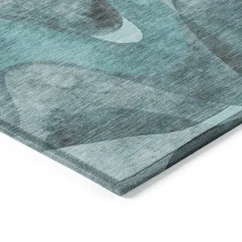 10' X 14' Teal Abstract Washable Non Skid Indoor Outdoor Area Rug