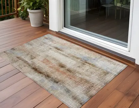 2' X 3' Beige and Brown Washable Non Skid Indoor Outdoor Area Rug