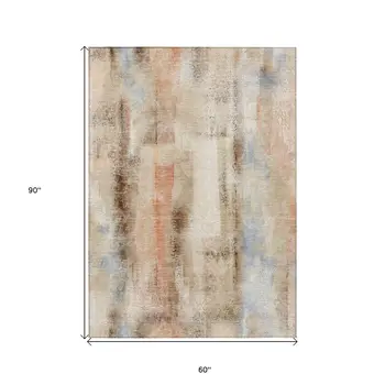 5' X 8' Beige and Brown Washable Non Skid Indoor Outdoor Area Rug