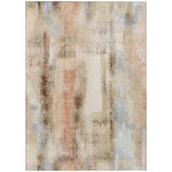 9' X 12' Beige and Brown Washable Non Skid Indoor Outdoor Area Rug