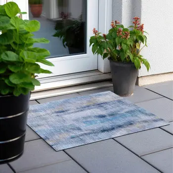 2' X 3' Blue Washable Non Skid Indoor Outdoor Area Rug