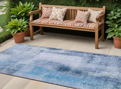 8' Runner Blue Washable Non Skid Indoor Outdoor Runner Rug