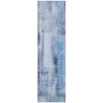 8' Runner Blue Washable Non Skid Indoor Outdoor Runner Rug