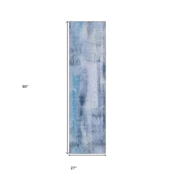 8' Runner Blue Washable Non Skid Indoor Outdoor Runner Rug