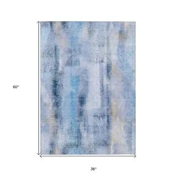 3' X 5' Blue Washable Non Skid Indoor Outdoor Area Rug