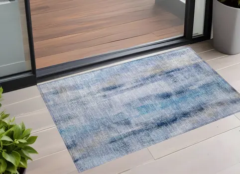 3' X 5' Blue Washable Non Skid Indoor Outdoor Area Rug
