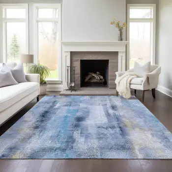3' X 5' Blue Washable Non Skid Indoor Outdoor Area Rug