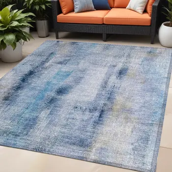 5' X 8' Blue Washable Non Skid Indoor Outdoor Area Rug