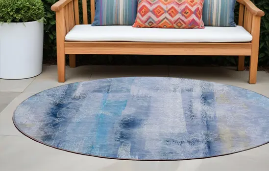 8' Round Blue Round Washable Non Skid Indoor Outdoor Area Rug