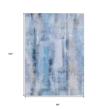 8' X 10' Blue Washable Non Skid Indoor Outdoor Area Rug